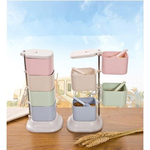 1PC New Healthy Wheat Straw Spice Pepper Shaker Multiuse Sugar Seasoning Box Rotating Can Kitchen BBQ Tool OK 0539