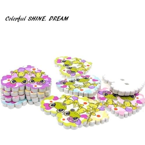 30pcs Wood Buttons Heart Shape Frog Painting MIxed Sewing Button Scrapbooking Embellishments Crafts DIY Decorative 25mm