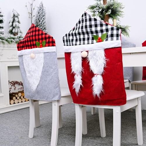 4pcs Christmas ornament lattice forest old man chair cover faceless doll stool cover cartoon chair cover backrest 2020 home
