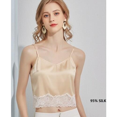 95% silk lace up cami 2021 ladies tank sexy crop top croptop bustier tops satin for women lingerie cropped summer camis womens