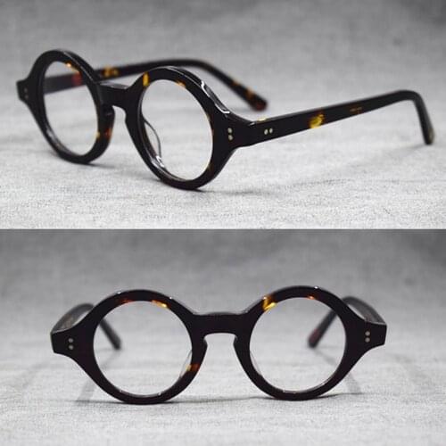 40mm) Acetate Glasses Frame Men Women Vintage Retro Round Glasses Optical Myopia Prescription Eyeglasses Frames Clear Eyewear