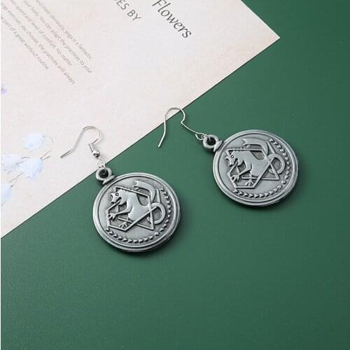 Anime Fullmetal Alchemist Earrings Geometric Periphery Fullmetal Pendant Earrings For Women Men Cosplay Jewelry Accessories