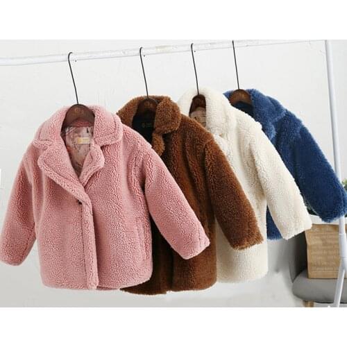 3-12 Year Childrens Faux Fur Coat Baby Teddy Bear Thicken Warm Jacket Girls Long Overcoat Winter Kids Clothes Casual Outwear