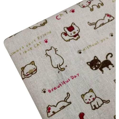 Cat Printed Canvas Fabric Cotton Linen Patchwork Fabric DIY Sewing Quilting Material Manual Sewing Linen Cotton Material Crafts