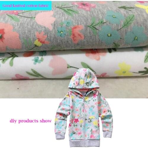 Good Terry Fabric knitted Cotton Fabric Flower Printed Stretch Fabric Sewing Material DIY Childrens Sports Outerwear Clothing