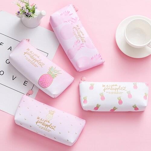 Kawaii Pu Pencil Case Pink Pineapple Gift Estuches School Pencil Box Pencilcase Pencil Bag School Supplies Fashion Stationery