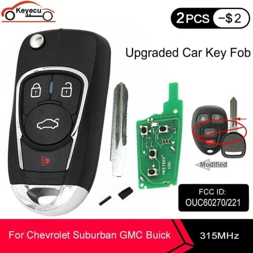 KEYECU Upgraded Folding Remote Car Key FOB 315MHz ID46 for Chevy Suburban Tahoe for Buick for GMC Yukon FCCID: OUC60270 OUC60221