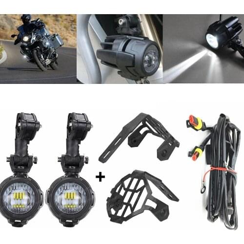 40W LED Auxiliary Lamp 6000K Super Bright Fog Driving Light Kits with Protect Guards Wiring Harness For Motorcycle BMW R1200GS