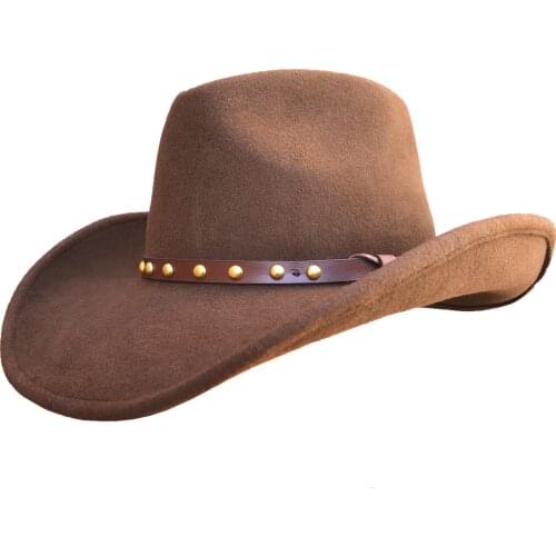 Unisex Brown Wool Felt Western Cowboy Hat For Men Women