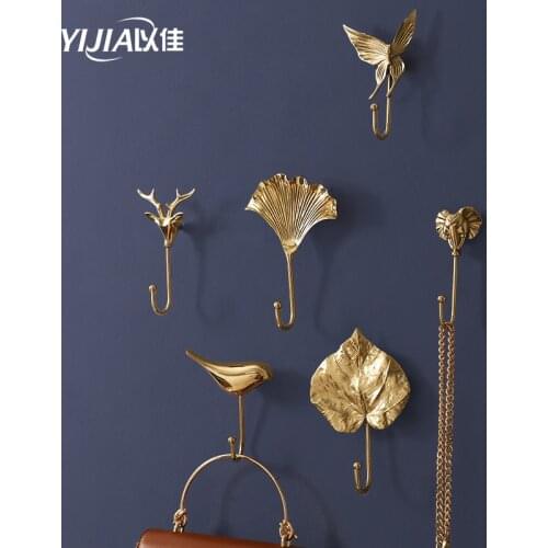 Brass Hanger Keys Unique American Hanging Hook Holder Wall Home coat hooks Decorative Hook Creative Deer head Animal Hooks