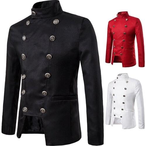 LUCLESAM Men Double Breasted Stand Collar Dress Jacket Mens Stage Cosplay Performance Costumes Nightclub dress