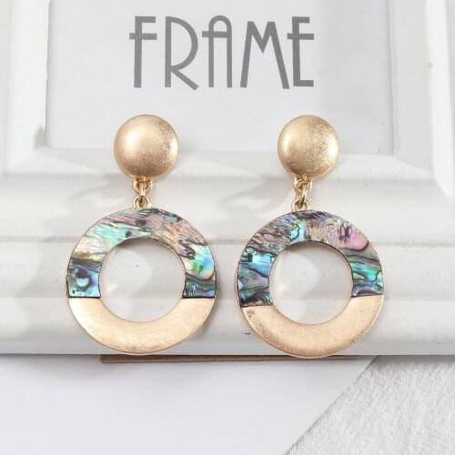 Fashion Circle Charm Abalone Shell Pattern Paper Wooden Leopard Print Earrings Gold Stud Dangle Brincos Brand Jewelry Women
