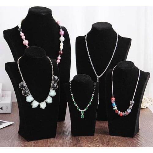 Fashion Black Velvet Mannequin Bust Necklace Holder Jewelry Packaging Display Rack Pendant Stand Jewellery Show Window Wholesale