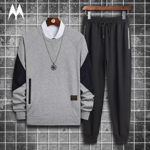 Autumn Sweatshirt Pants Sets Men Patchwork Tracksuit Casual Jogger Set 2021 New Fashion Harajuku Sportswear Mens Loose Clothes