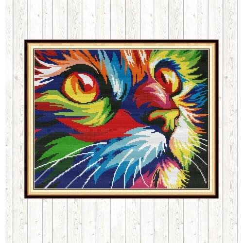 Colorful Cat Cross Stitch 14CT 11CT DIY Needlework Chinese Cross-stitch Kits DMC Thread Embroidery Handmade Home Decor Kits