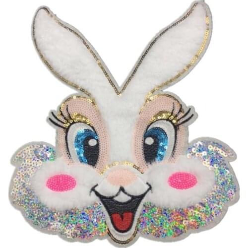 Patches Sequins Plush Bunny Animal Deal With It Clothing Cartoon Pattern Decoration DIY Fashion Style Large Biker Patch