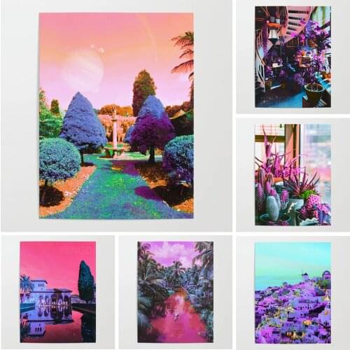 HD Prints Dusk Town Canvas Painting Wall Art Modular Trees Plant Poster Landscape Pictures Modern Home Decor Bedside Background