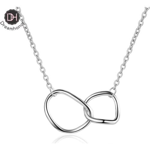 Dreamhonor 2021 New Fashion 925 Sterling Silver Irregular Circle Double Link Interlocking Pendant Necklaces Jewelry Accessory