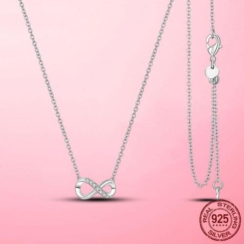 Korean Silver Necklace 925 Sterling Silver Infinite Infinity Forever Necklace for Women CZ Birthday Gift Fashion Fine Jewelry