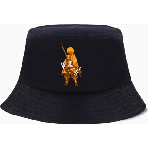 Japan Anime Demon Slayer Zenitsu Bucket Hat Panama Men Cap Women Bob Fishing Panamas Cotton Outdoor Sunscreen Fisherman Caps