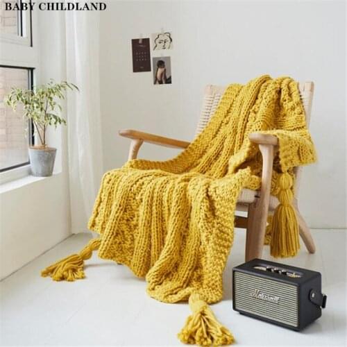Knitted Blanket 160cm Nordic Sofa Throw Blankets With Tassel Soft Handmade Wool Chunky Bedspread Thread Blanket Room Decoration