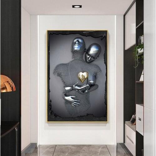 Romantic Lover Heart Metal Sculpture Canvas Painting on The Wall Poster Abstract Statue Wall Art Prints Picture Home Decoration