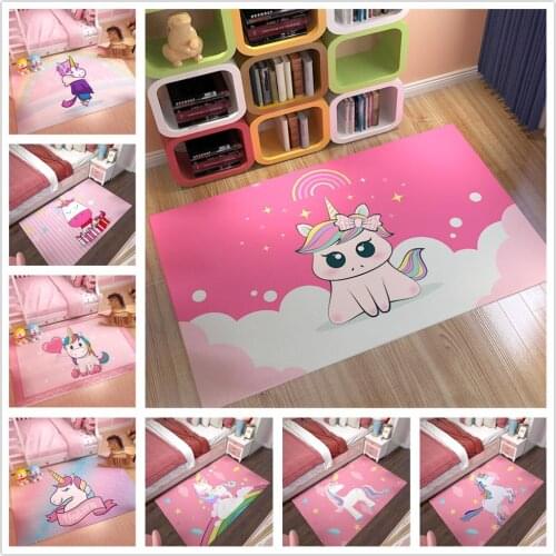 Pink Unicorn Series Carpets Flannel Cartoon 3D Printed Children Play Area Rugs Kids Room Crawl Floor Mat Girls Room Decor Carpet