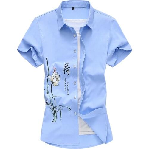 Plus Size 5XL 6XL 7XL Chinese Style Mens Casual Shirts Summer New Style Fashion Printing Short Sleeve Shirt Male