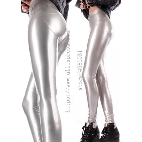 Silver latex stretch pants womens slim latex leggings made of 0.4mm thickness natural latex materials