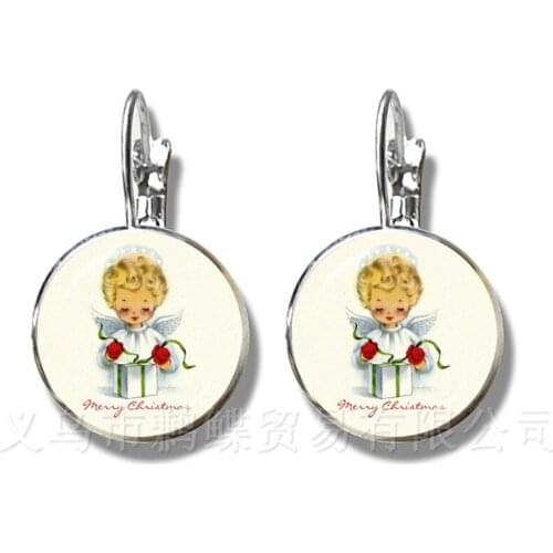 Merry Christmas Earrings Harajuku Cute Cartoon Glass Cabochon Jewelry Fashion Stud Earrings Best Xmas Gifts