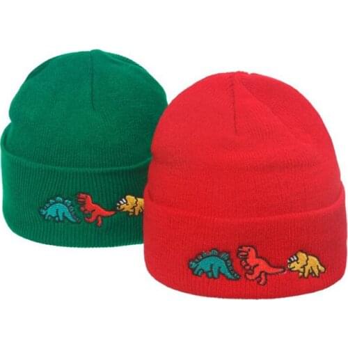 New autumn and winter men and women cotton hat embroidery small dinosaur cartoon patterns fashion Keep warm beanies knitted hats