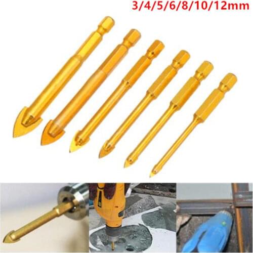 1/4 Inch Hex Shank Titanium Coating Ceramic Tile Glass Drill Bit Spear Point Head Power Tools Accessories 3/4/5/6/8/10/12mm