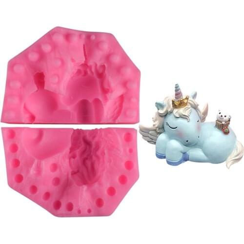 Cute Sleep Unicorn Silicone Mold Little Horse Soap Mold Cartoon Candle Mold Baby Shower Decoration Kids Birthday Party Favors