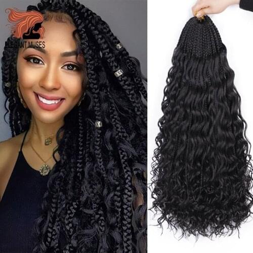 Messy Goddess Box Braids With Curly Hair Synthetic Crochet Hair Bohemian Hair With Curls 24inch Boho Braided Hair Extension