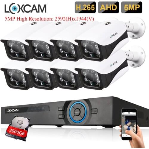 LOXCAM H.265 5MP Ultra HD 8CH 5MP Security camera System 5.0MP Outdoor Waterproof Night Vision Video surveillance Camera kit 2TB