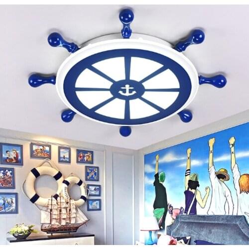 Mediterranean style childrens room lights sailing ceiling light study dining room bedroom American blue LED ceiling lamp
