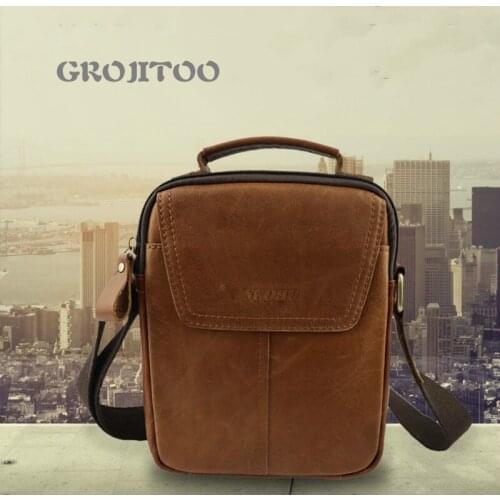 GROJITOO New Genuine leather mens Mini crossbody shoulder bag leather business handbag high-quality cowhide shoulder bag