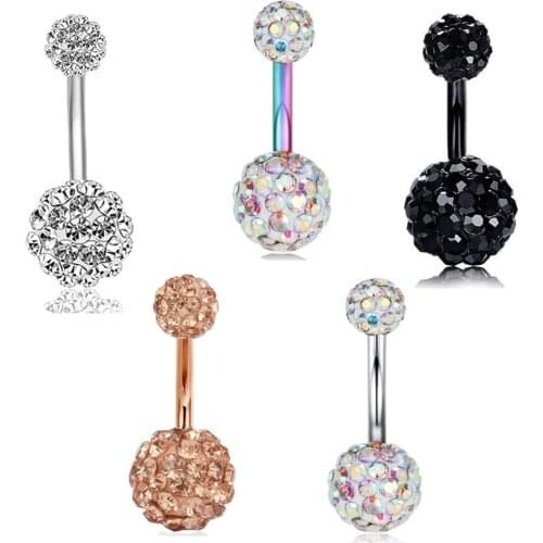 TIANCIFBYJS 14G Women Navel Button Rings Stainless Steel CZ Sexy Belly Navel Bar Barbell Piercing Ring Tragus Body Jewelry 50pcs