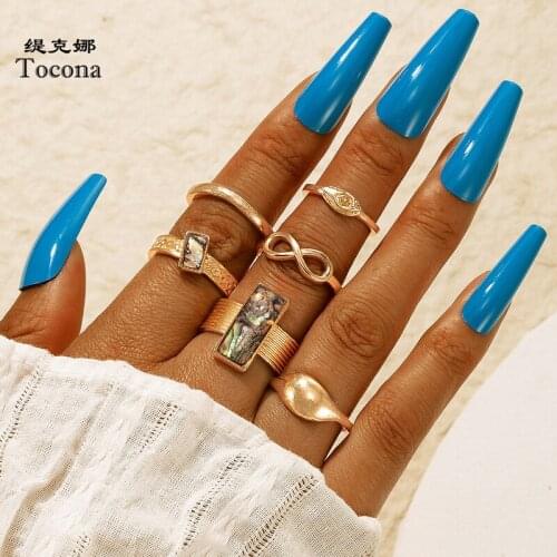 Tocona 6pcs/sets Boho Eye Gold Color Joint Ring Sets for Women Luxury Rhinestone Geometry Alloy Party Jewelry кольца 18560