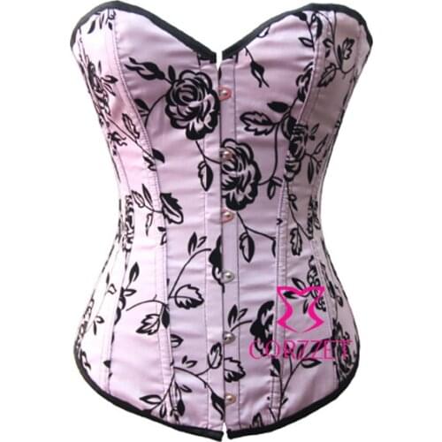 Floral Pattern Hot Pink Corset Bustier Top Corselet Lace Up Burlesque Bone Bustiers Women Sexy Basque Lingerie Undrewear S--XXL