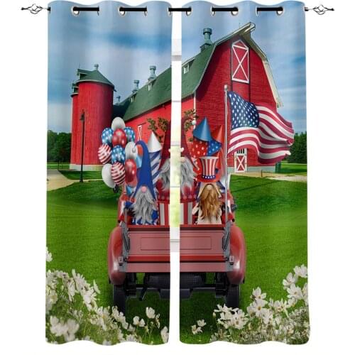 Farm Barn Truck Daisy Gnome Window Curtains Home Decor Living Room Curtains Kitchen Drapes Panel Curtains for Bedroom