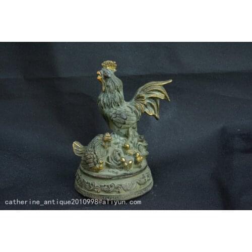 Collectable Old Qing Dynasty bronze Rooster Cock family statue,with mark,Handmade crafts,collection& adornment