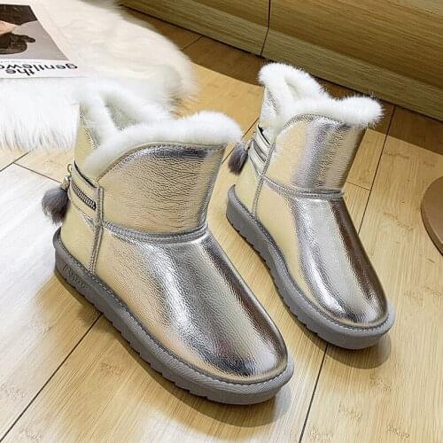 Women Boots zipper flock flat bottom Snow Boot Female 2020 new Winter Fur One Platform Plush Warm Boots Casual Bread boots