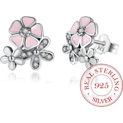 925 Sterling Silver Cherry blossoms Stud Earrings For Women Kids Wedding Gift Female pendientes