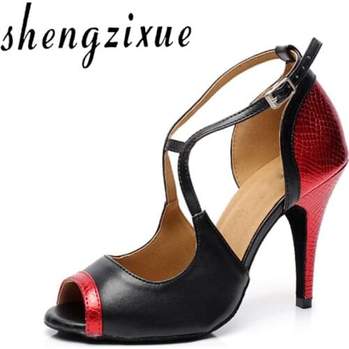 Shengzixue Womens Shoes Leatherette PU Soft Bottom Ballroom Dance Party Dance Shoes Performance shoes Golden/red High Heels