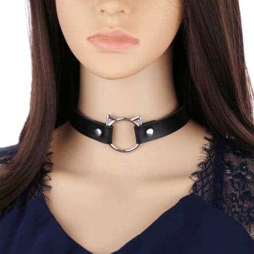 Women Girls Choker Collar Cat Head Adjustable Goth Collar Choker Sexy Fake Leather Choker Punk Choker Chain Jewellery