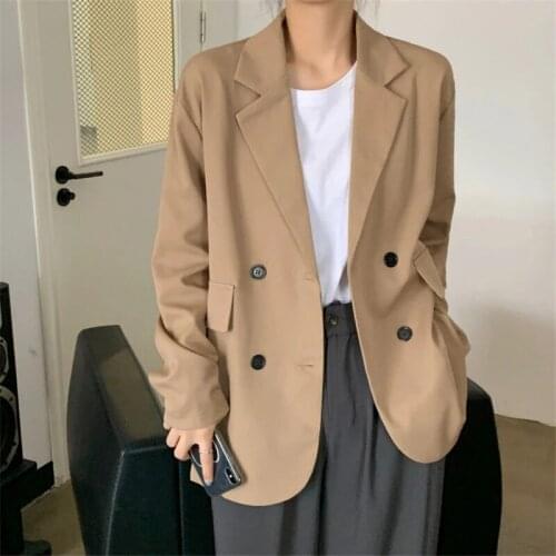 Women Chic Office Lady Double Breasted Blazer Vintage Coat Fashion Notched Collar Long Sleeve Ladies Outerwear Stylish Tops