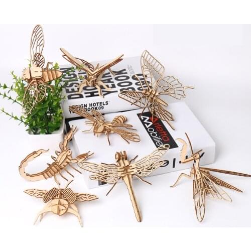 3D Puzzle DIY Jigsaw Board Wooden Puzzle Insect Animal Handmade Educational Assembly Toy Baby Toy Gift for Children K0102