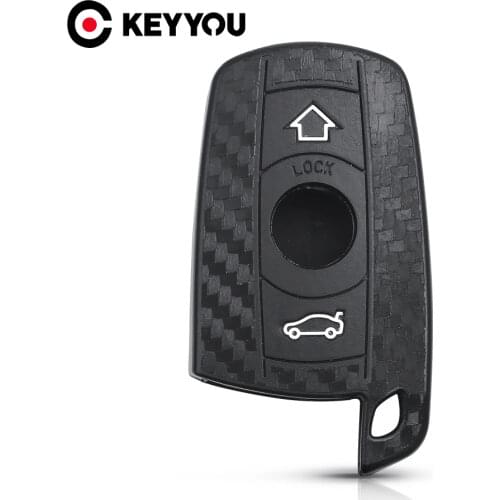 KEYYOU Fob Carbon Fiber Key Case For BMW X1 X5 3 5 Series E90 E91 E92 E60 Silicone Car Key Remote Key Cover Case Car Accessorie