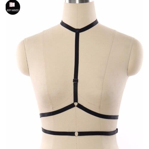Black Goth Body Harness Women Crop Top Rave Sexy Lingerie Body Cage Harajuku Fetish Cage Bra Bondage Harness